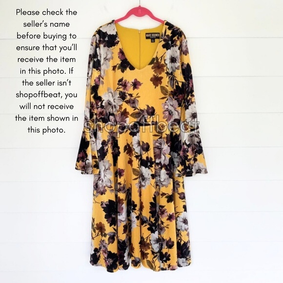 Marc Bouwer Yellow Velvet Floral Bell Sleeve Dress XL - Picture 7 of 9